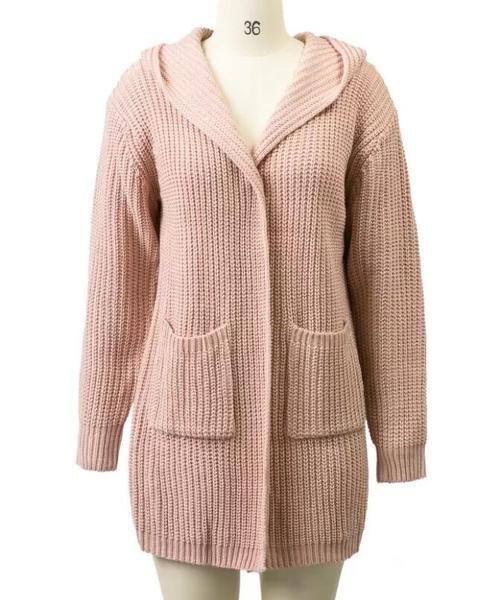 Плетена дамска жилетка с качулка и  връзки на гърба в няколко цвята