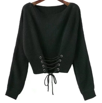 Нежен дамски пуловер в свободен модел с връзки и в няколко цвята