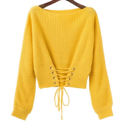 Нежен дамски пуловер в свободен модел с връзки и в няколко цвята