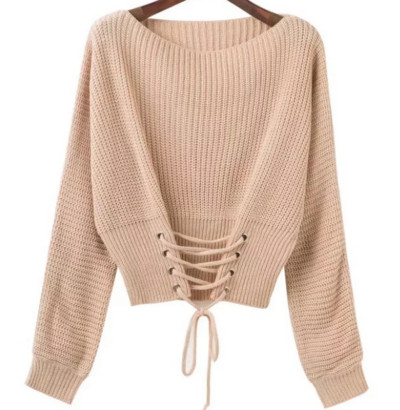 Нежен дамски пуловер в свободен модел с връзки и в няколко цвята