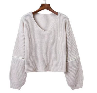 Красив дамски пуловер в свободен стил и в няколко цвята с ципове на ръкавите