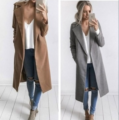 Много стилно дълго палто за дамите в бежов и сив цвят