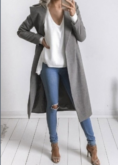 Много стилно дълго палто за дамите в бежов и сив цвят