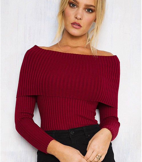 Стилна дамска блуза с паднали рамене в много цветове