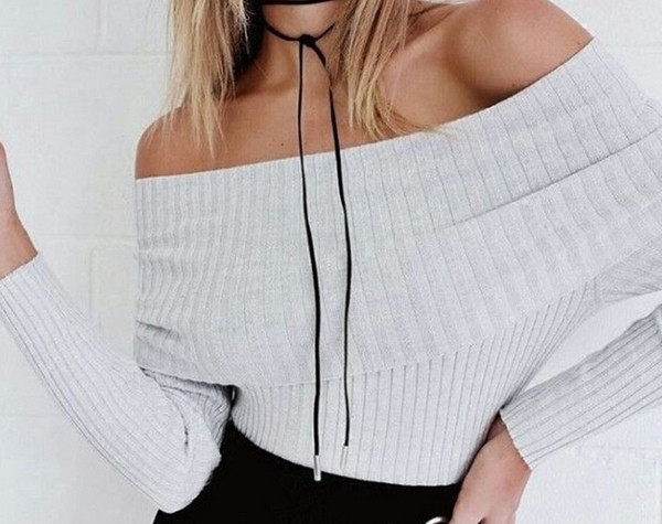 Стилна дамска блуза с паднали рамене в много цветове