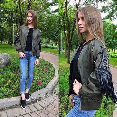 Бомбър модел дамско яке с интересни реснички - 3 цвята