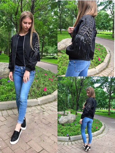 Бомбър модел дамско яке с интересни реснички - 3 цвята