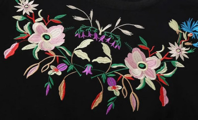 Актуална дамска блуза в черен цвят с бродерия в широк модел