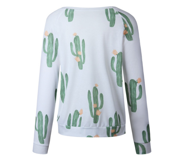 Ежедневна дамска блуза с паднало рамо и изображения на кактус