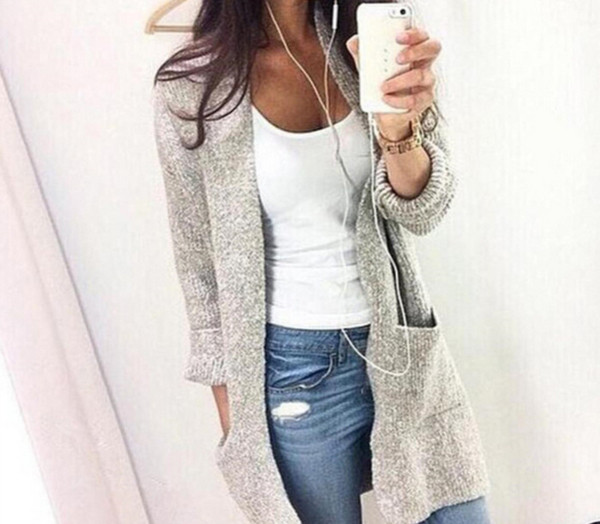 Сладка и дълга жилетка за дамите с джобове