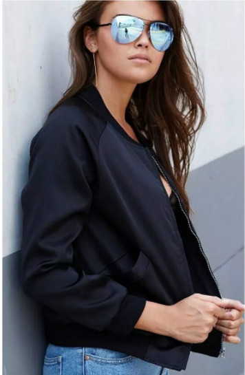  Γυναικείο σακάκι μοντέλο Bomber  σε ροζ και μαύρο χρώμα