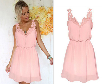 Ежедневна,много стилна дамска рокличка с ажурна дантела по презрамките и деколтето - 3 цвята