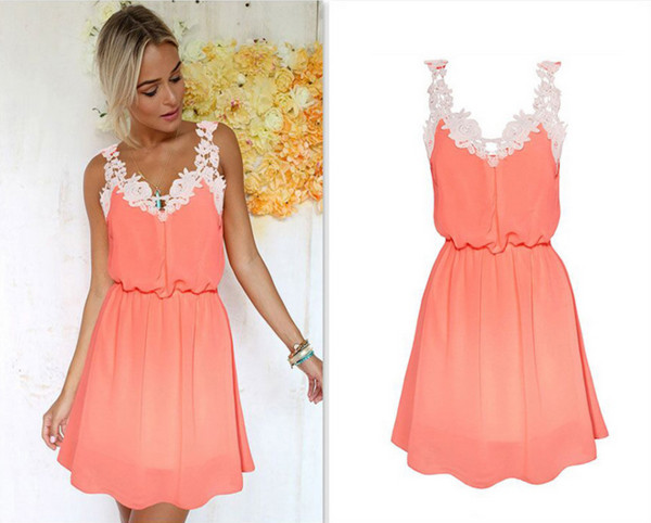 Ежедневна,много стилна дамска рокличка с ажурна дантела по презрамките и деколтето - 3 цвята