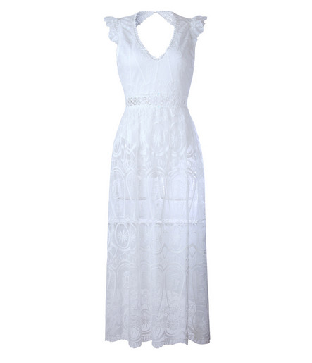 Πολύ κομψό  γυναικείο φόρεμα με  δαντέλα, με ντεκολτέ και ανοιχτό σχήματος V