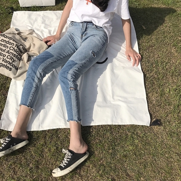 Стилни дамски дънки с висока талия тип Слим