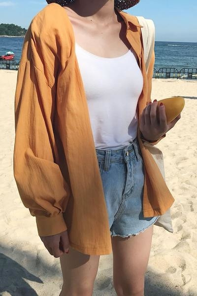 Широк и дълъг дамски суичър тип риза в три цвята