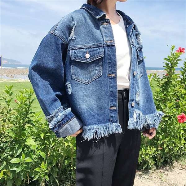 Τζιν γυναικείο σακάκι  σε ευρεία μοτίβο  και σε μπλε χρώμα