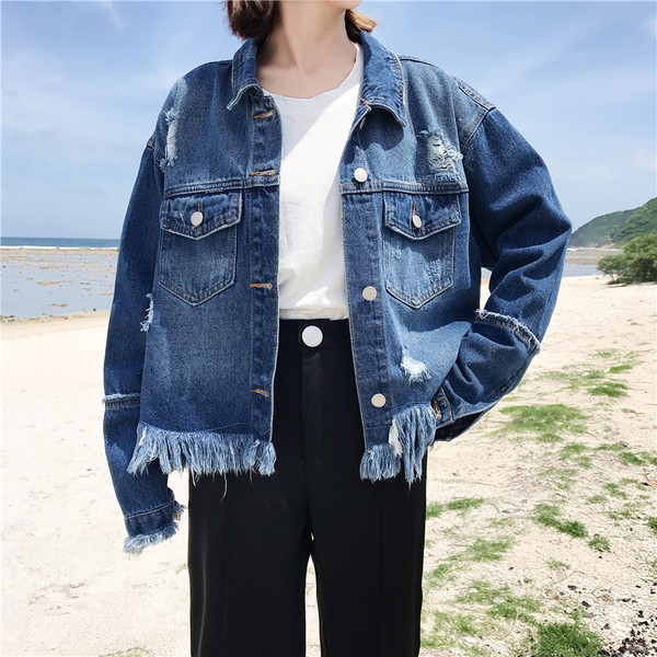 Τζιν γυναικείο σακάκι  σε ευρεία μοτίβο  και σε μπλε χρώμα