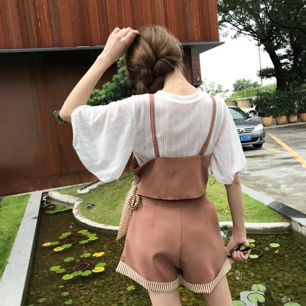 Спортно-елегантен дамски гащеризон в три цвята с декорация панделка на райе