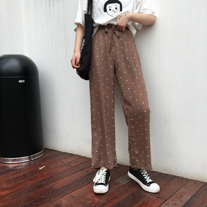 Ефирен дамски панталон с висока талия и в широк модел на точки