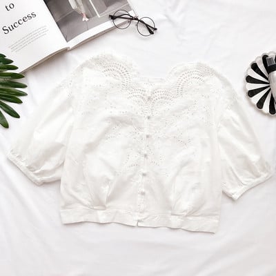 Ежедневна дамска риза с 3/4 ръкави и дантела в сив и бял цвят