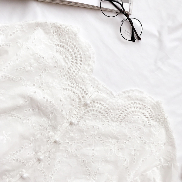 Ежедневна дамска риза с 3/4 ръкави и дантела в сив и бял цвят