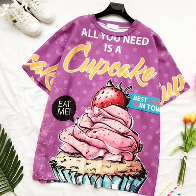 Сладка дамска блуза с изображения в три цвята, подходяща за ежедневие