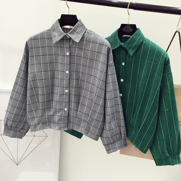 Σπορ-κομψό  γυναικείο πουκάμισο σε γκρι, πράσινο και μπλε χρώμα