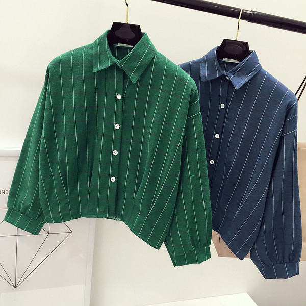 Σπορ-κομψό  γυναικείο πουκάμισο σε γκρι, πράσινο και μπλε χρώμα