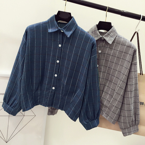 Σπορ-κομψό  γυναικείο πουκάμισο σε γκρι, πράσινο και μπλε χρώμα