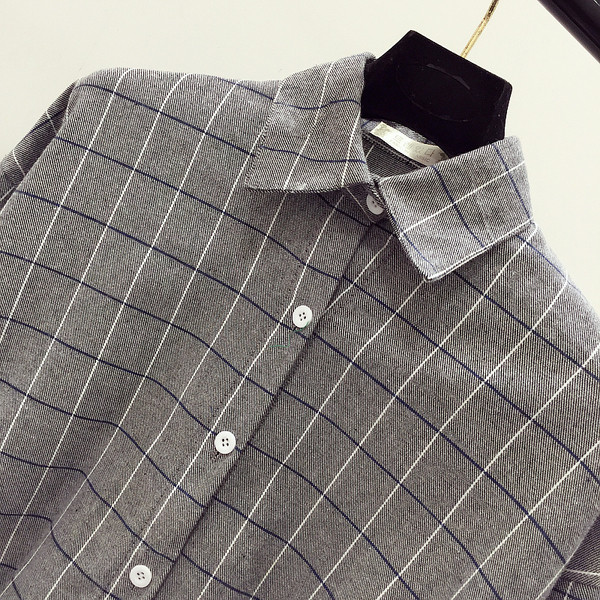 Σπορ-κομψό  γυναικείο πουκάμισο σε γκρι, πράσινο και μπλε χρώμα