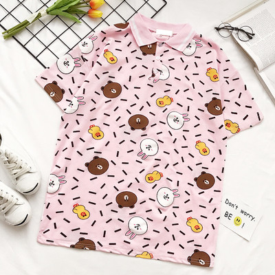 Сладка дамска блуза с поло яка в два цвята и изображения