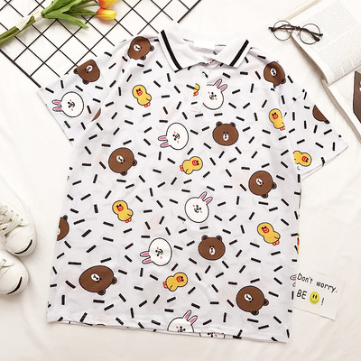 Сладка дамска блуза с поло яка в два цвята и изображения