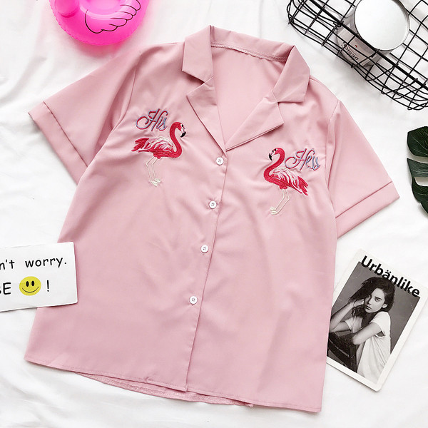 Γυναικείο πουκάμισο με κοντό μανίκι, τέσσερα χρώματα, με   κολάρο και κεντήματα