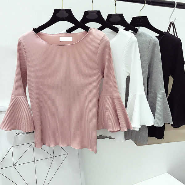 Γυναικεία μπλούζα σε τέσσερα χρώματα με σγουρά μανίκια