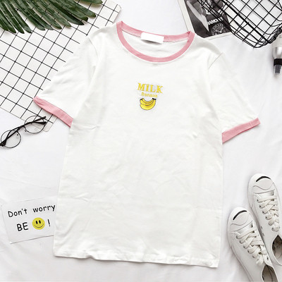 Сладка дамска блуза с надпис в бял и розов цвят