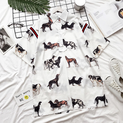 Γυναικείο πουκάμισο με μακριά μανίκια με εικόνες δύο χρωμάτων