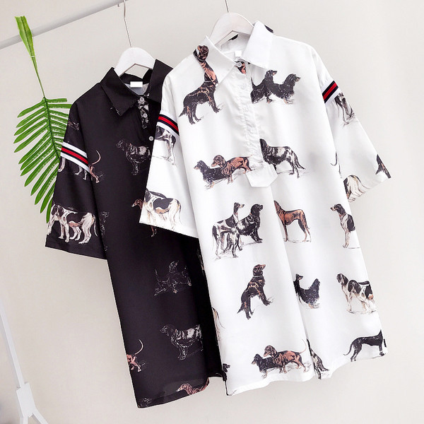 Γυναικείο  πουκάμισο με μακριά μανίκια με εικόνες δύο χρωμάτων