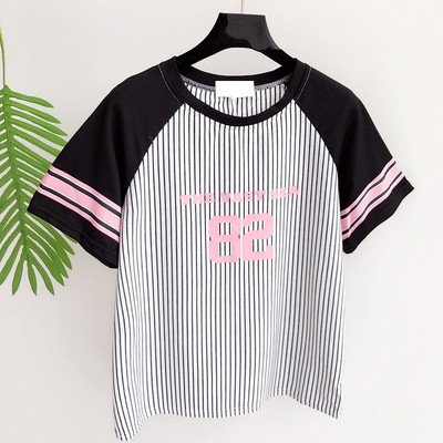 Ежедневна дамска блуза на райе в черен и червен цвят