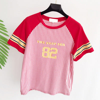 Ежедневна дамска блуза на райе в черен и червен цвят