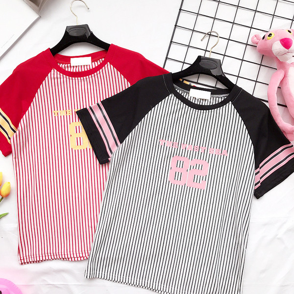 Ежедневна дамска блуза на райе в черен и червен цвят