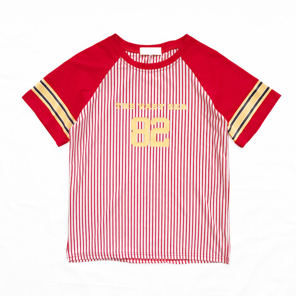 Ежедневна дамска блуза на райе в черен и червен цвят