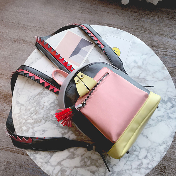 Πολύ όμορφο σακίδιο σε ένα πολύχρωμο μοντέλο με φούντα