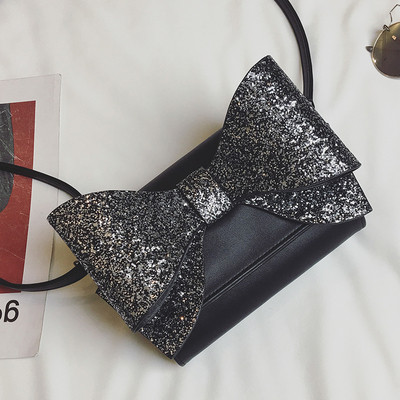 Επίσημη μίνι γυναικεία τσάντα με μεγάλη γυαλιστερή κορδέλα