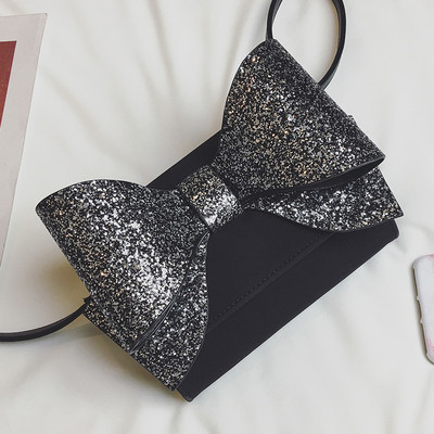 Επίσημη μίνι γυναικεία τσάντα με μεγάλη γυαλιστερή κορδέλα
