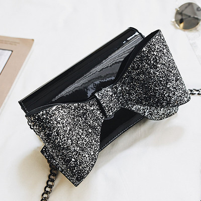 Επίσημη μίνι γυναικεία τσάντα με μεγάλη γυαλιστερή κορδέλα