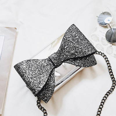 Επίσημη μίνι γυναικεία τσάντα με μεγάλη γυαλιστερή κορδέλα