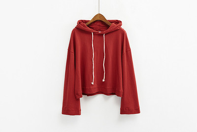 Дамски ежедневен суичер с качулка,връзки и широк дълъг ръкав