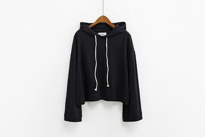 Дамски ежедневен суичер с качулка,връзки и широк дълъг ръкав