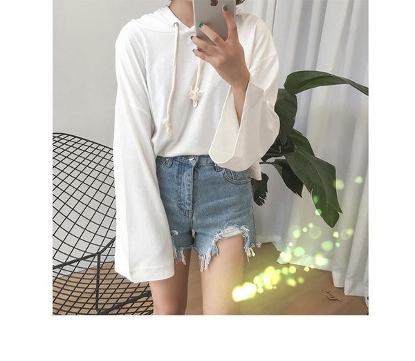 Дамски ежедневен суичер с качулка,връзки и широк дълъг ръкав